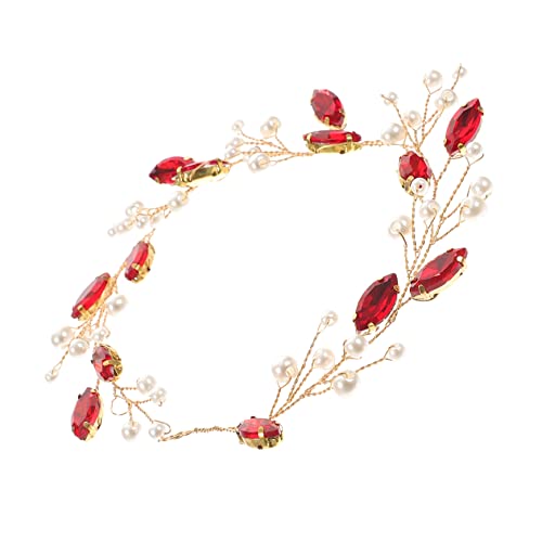 WEKADRIN Rotes Perlen Haarband Brautschmuck Handgefertigt Weiches Stirnband Hochzeit Haarschmuck Accessoire für Braut und Festliche Anlässe von WEKADRIN