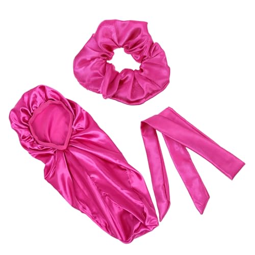 WEKADRIN Satin Schlafhaube für Damen mit Elastischem Breitem Haargummi Atmungsaktiv und Hautfreundlich Langes Haar Schützend Weiche Leichte Haarkappe in Modischem Rosé Teilig von WEKADRIN
