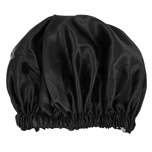 WEKADRIN Schwarze Satin Schlafhaube mit Verstellbarem Unsichtbarem Verschluss Doppellagige Seidenähnliche Haarkappe für Damen Elastisch für und Chemotherapie Bedeckung von WEKADRIN