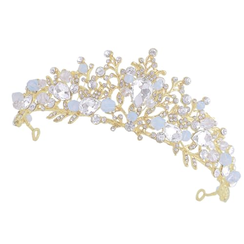 WEKADRIN Tiara Krone Stirnband Goldfarben mit Weißen Kristallen Niedlicher Kopfschmuck für Mädchen Verstellbar Geeignet für Geburtstag Hochzeit Party und Fotoshooting von WEKADRIN