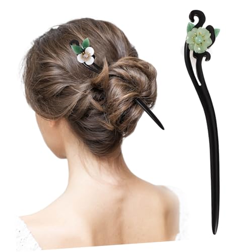 WEKADRIN Traditionelle Chinesische Vintage Haarnadel aus Schwarzem Ebenholz Modische Blütenform Haarschmuck für Damen Eleganter Haarstab für Alltag und Besondere Anlässe von WEKADRIN