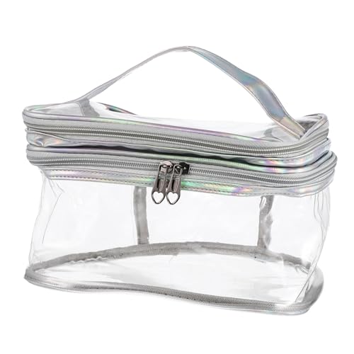 WEKADRIN Transparente wasserdichte Kosmetiktasche mit Doppelkammer Tragbare Make up Tasche für Reisen Praktische Aufbewahrungstasche für Frauen und Mädchen Stylisches Design in von WEKADRIN