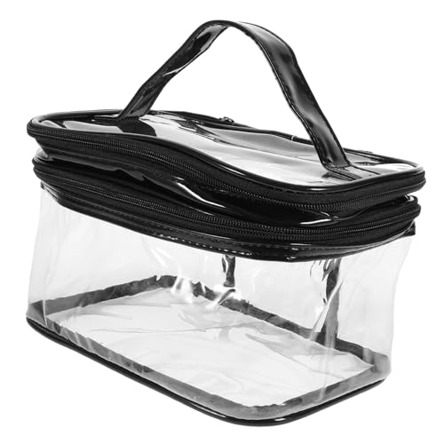 WEKADRIN Transparentes Doppellagiges Kosmetik Organizer etui aus Langlebigem PVC Große Make up Tasche mit Henkel Tragbare Reise Kosmetiktasche für Make up und Toilettenartikel von WEKADRIN