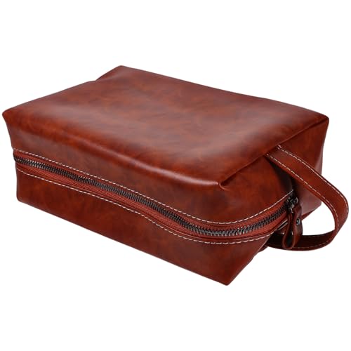 WEKADRIN Vintage PU Leder Kulturtasche Großes Fassungsvermögen Tragbare Kosmetiktasche Für Damen Herren Reise Waschbeutel Leicht Und Robust von WEKADRIN