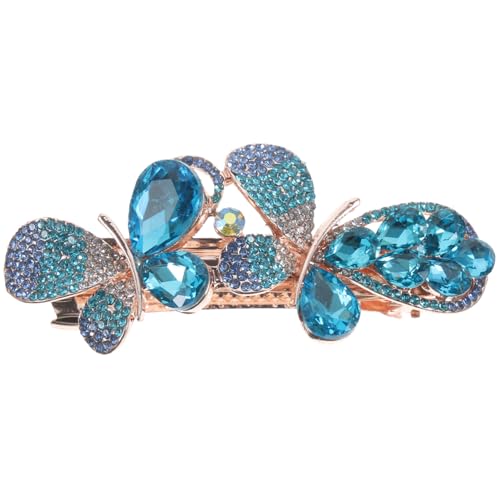 WEKADRIN Wasserblaue Haarklammer mit Strasssteinen Metalllegierung Eleganter Schleifen Dekor Langlebig und Sicher Modischer Haarschmuck für Frauen und Mädchen Geeignet für Hochzeit und von WEKADRIN