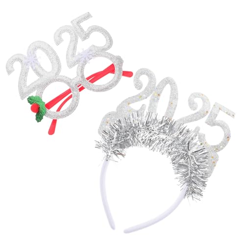 WEKADRIN Year Headband Silber Teiliges Party Haarband mit Zahlen und Brille für Erwachsene Silvester Foto Requisite Wiederverwendbar Robust und Komfortabel von WEKADRIN