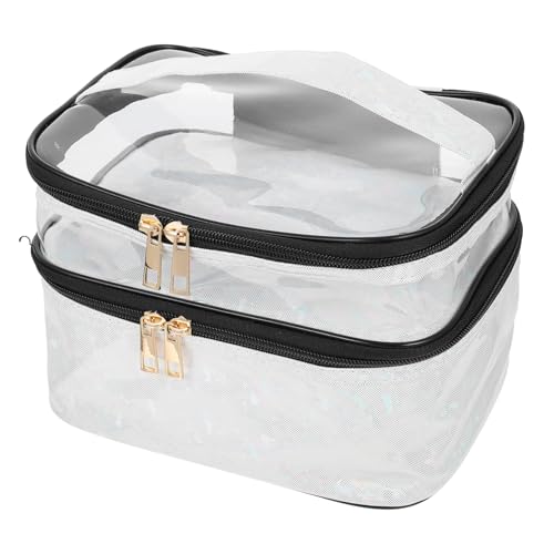 WEKADRIN wasserdichte Transparente Doppellagige Kulturtasche mit Großem Fassungsvermögen Tragbare Kosmetiktasche für Damen zur Reise und Make Up Aufbewahrung von WEKADRIN