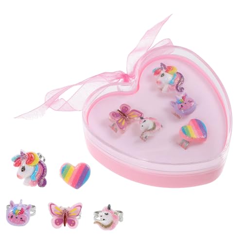 WEKAMOS 1 Schachtel Verstellbare Ringe Teiliges aus Kunststoff Niedliche Einhorn und Herzformen Leichte Schmuckstücke für Kleinkinder Mädchen Mitgebsel für Kindergeburtstag und Partys von WEKAMOS
