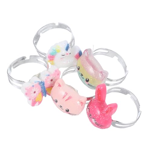 WEKAMOS 1 Schachtel Verstellbare Ringe aus Kunststoff Bunte Katzen Motive Sichere und Langlebige Spielringe für Mädchen für Jährige Schmuck für Kleinkinder und Partys von WEKAMOS