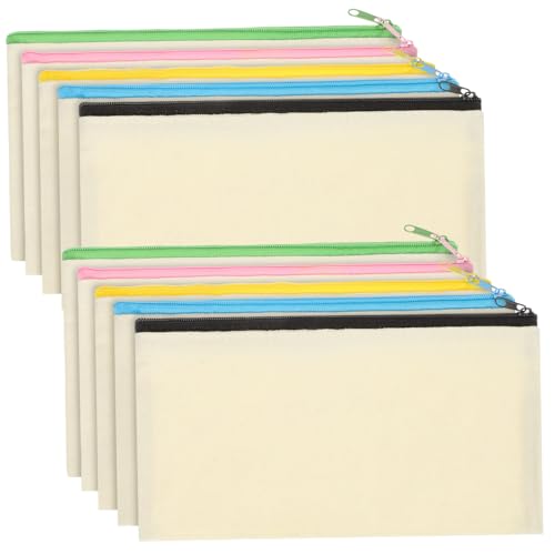 WEKAMOS 10 Stück Canvas Federmäppchen mit Buntem Reißverschluss Große Kapazität Waschbare Stifttasche für DIY Bemalen Vielseitige Aufbewahrungstasche für Schreibwaren und Kosmetik von WEKAMOS