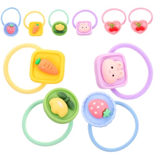 WEKAMOS 10 Stück Teiliges Bunte Haargummis für Mädchen Elastische Niedliche Haarschleifen mit Früchten und Blumen Weiche Haarschmuck Accessoires für Alltag Party und Festtage von WEKAMOS