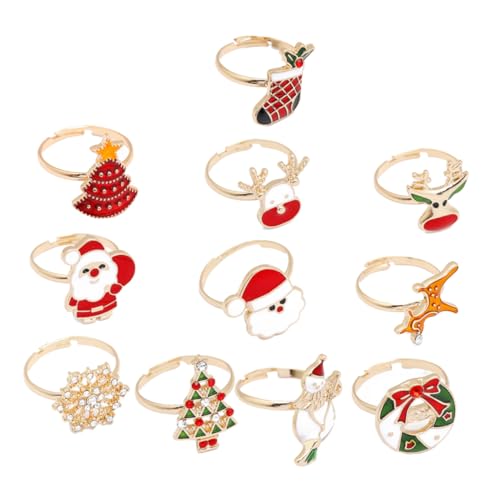 WEKAMOS 11 Stück Weihnachtsschmuck Cooler Cartoon Ring Für Weihnachts Stretchring Weihnachtsschmuck Klasse Mädchen Fingerring Damen Silber Weihnachtsgeschenke Ringe Für von WEKAMOS