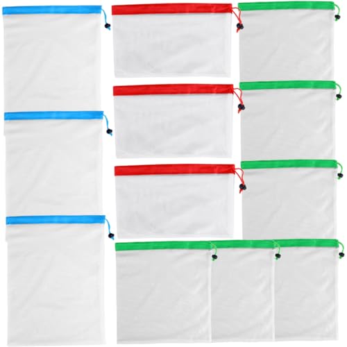 WEKAMOS 12stücke Netzbeutel Für Gemüse Und Obst Wiederverwendbare Mesh-taschen Mit Kordelzug Für Lebensmittel Und Einkaufsaufbewahrung Robuste Polyestertaschen Für Kühlschrank Und Alltag von WEKAMOS