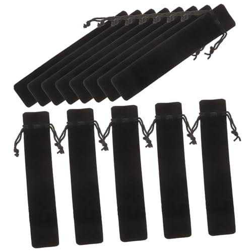 WEKAMOS 15 Stück Teiliges Stifttaschen aus Doppelseitigem Dickem Samt mit Kordelzug Kratzfest Tragbar Eleganter Schwarzer Federmäppchen für Füller Bleistifte Geschenkverpackung von WEKAMOS