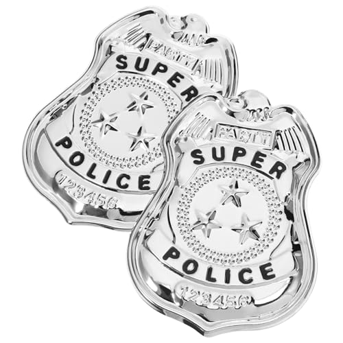 WEKAMOS 2 Stück Kleine Police Cosplay Abzeichen aus Realistische Polizeimarke Brosche für Halloween Karneval Kostüm Party Dekoration Silbernes Partyzubehör für Damen und Herren von WEKAMOS