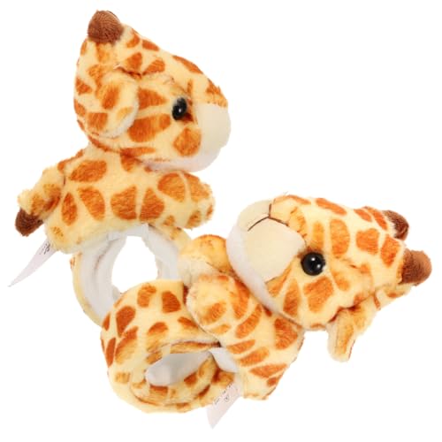 WEKAMOS 2 Stück Kuscheliges Giraffen Snap Armband Plüsch Stofftier mit Dehnbarem Schnapparmband Party Jungen Mädchen Spielspaß von WEKAMOS