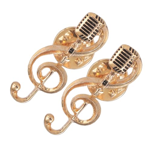 WEKAMOS 2 Stück Musiknoten Broschen mit Mikrofon Goldfarbene Anstecknadeln für Musikliebhaber Modische Anstecker für Männer und Frauen Schmuck Accessoires für Jacken Hemden Schals Taschen von WEKAMOS