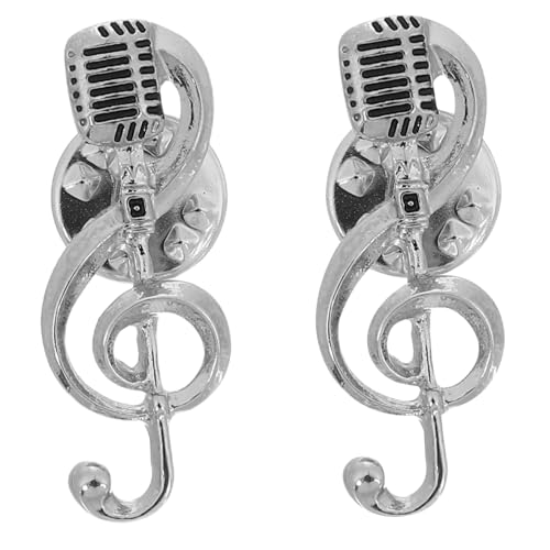 WEKAMOS 2 Stück Musiknoten Mikrofon Broschen aus Robustem Metall Stilvolle Anstecknadeln für Damen Herren Kreative Schmuckaccessoires für Kleidung Taschen Jacken Geschenkidee für von WEKAMOS