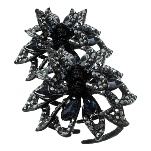 WEKAMOS 2 Stück Strass Haarklammern Schwarze Haarclips mit Kristallblume für Frauen Vielseitige Haaraccessoires für Dickes und Langes Haar Inspiriert von Koreanischem Design von WEKAMOS