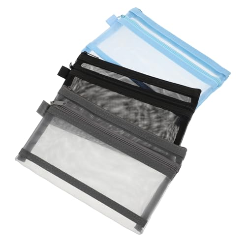 WEKAMOS 3 Stück Großes Kapazitäts Mäppchen Transparentes Federmäppchen mit Doppelten Fächern Multifunktionaler Stifteorganizer für Schule Büro Reise in Schwarz Blau von WEKAMOS