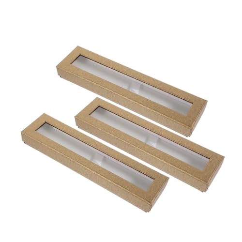 WEKAMOS 3 Stück Teiliges Stiftetui mit Klarsichtfenster Multifunktionale Aufbewahrungsbox aus Papier für Kugelschreiber Füllfederhalter und Bleistifte Dekorative Stiftbox Kaffee Farbe von WEKAMOS