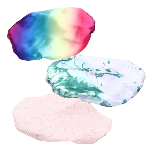 WEKAMOS 3 Stück Wasserdichte Satin Duschhauben für Damen mit Elastischem Wiederverwendbar Atmungsaktiv Modisch Geeignet für Duschen Make Up und Haushalt Haarschutz Badehaube von WEKAMOS