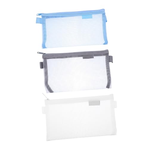 WEKAMOS Transparente Stifttaschen Mesh 3 Stück mit Reißverschluss Große Kapazität Aufbewahrungstaschen für Schreibwaren und Bürobedarf Leicht und Tragbar für Schüler Lehrer und Büro von WEKAMOS