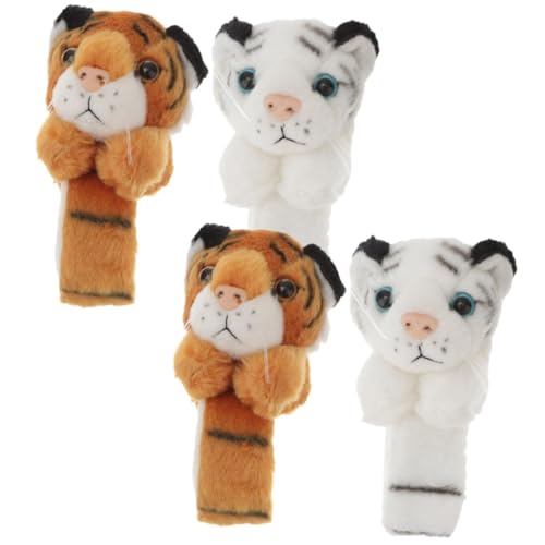 WEKAMOS 4 Stck Teiliges Plüsch Slap Armband mit Tiger Kuschelig Weiche Stofftier Armbänder für Sichere Schnapparmbänder mit Glatten Kanten als Partyspielzeug und Kindergeburtstagsdeko von WEKAMOS