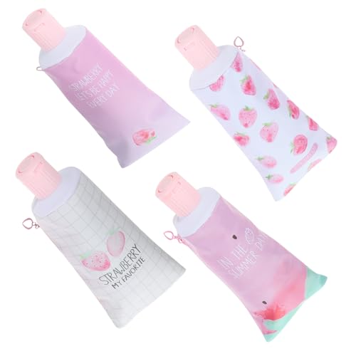 WEKAMOS 4 Stück Teiliges PU Federmäppchen in Zahncreme Design Große Kapazität Glatter Reißverschluss Vielseitig für Stifte und Makeup Pinsel Bunte Mäppchen für Mädchen Praktischer von WEKAMOS