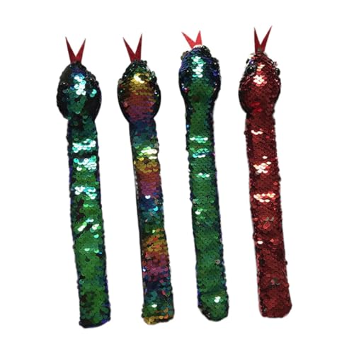 WEKAMOS 4 Stück Teiliges Slap Armband für Farbige Pailletten Schlangen Design Sanfte Kanten Hautfreundlich Farblich Zufällig Leichtes Langlebiges Kinderarmband für Party Zufällige Farbe von WEKAMOS