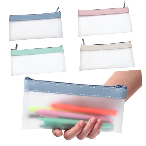 WEKAMOS 4 Stück Transparent Geld und Stiftetui Grün Blau mit Reißverschluss Multifunktionale Organizer für Schreibwaren Kosmetik und Bargeld Semi Transparent für Schnelle Inhaltserkennung von WEKAMOS