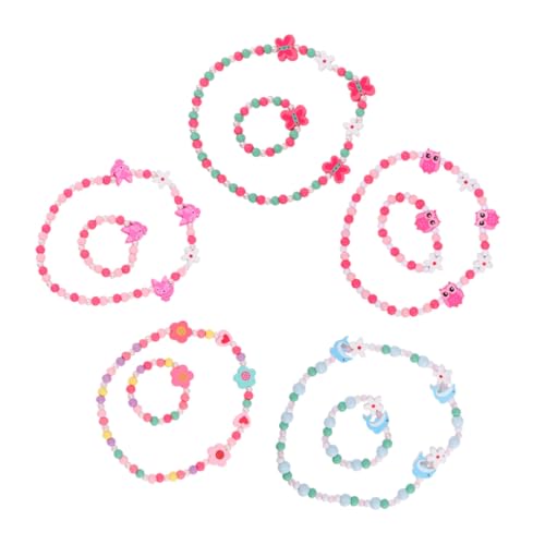 WEKAMOS 5 Sätze Schmuckset Teilig Perlen Halskette und Armband Set für Mädchen Cartoon Designs Leicht und Perfektes Geburtstags und Feiertagsgeschenk für Kleine Prinzessinnen von WEKAMOS