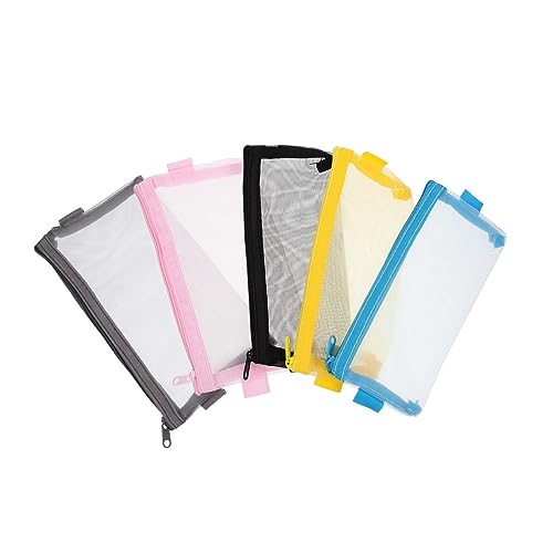 WEKAMOS 5 Stück Teiliges Großer Transparenter Dreieck Stiftemäppchen mit Netzstruktur Vielseitiger Federtasche für Schule und Büro Robust Kratzfest für Stifte Lineal und Kleinteile von WEKAMOS