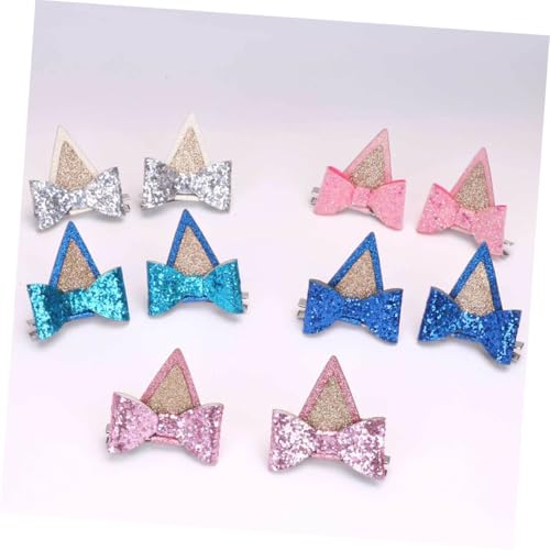 WEKAMOS 6 Paare Glitzer Haarspangen mit Schleifen und Süßen Tierohren Bunte Haarklammern für Damen Festhaltende Modische Haarclips in Blau Haut Orange Schwarz und Violett für Party und von WEKAMOS