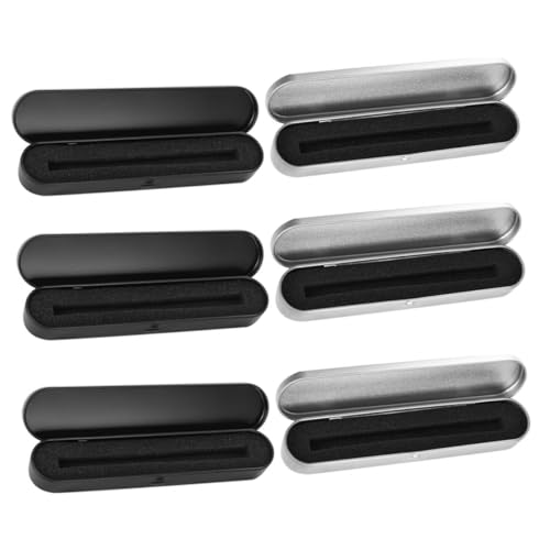 WEKAMOS 6 Stück Metal Pencil Case Teiliges Robustes Aufbewahrungsbox für Stifte Kompakte Metallbox für Schule und Büro für Schüler und Lehrer Silber und Schwarz von WEKAMOS