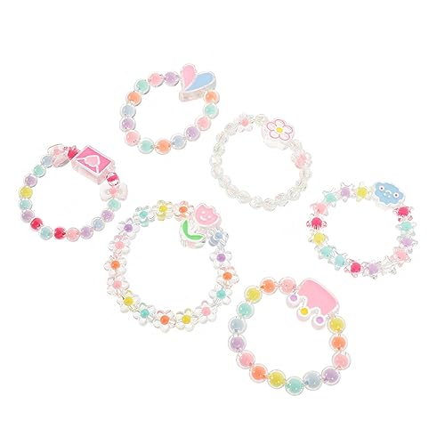 WEKAMOS 6 Stück Teiliges Elastische Kinderarmbänder für Mädchen Perlenarmbänder mit Krone Herz Briefumschlag Blumen Wolke und Süßer Schmuck für Kleinkinder und Mädchen von WEKAMOS