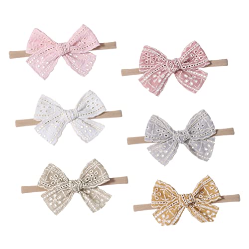 WEKAMOS 6 Stück Teiliges Stirnband mit Elastischem Spitzen bowknot Weiche Neugeborenen Haarbänder für Junge Mädchen und Kleinkinder Bequeme Dehnbare Kopfbedeckung in Farben von WEKAMOS