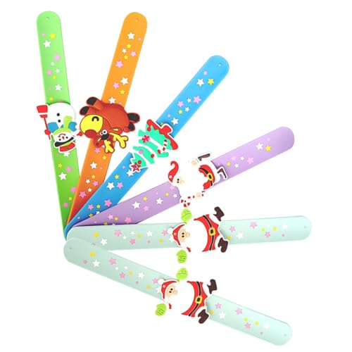 WEKAMOS 6 Stück Teiliges Weihnachts Silikon Snap Armband mit Cartoon Motiven Bunte Slap Wristbands für Kinderparty Weihnachtliches Partyzubehör Glatte Oberfläche Robust und Flexibel von WEKAMOS