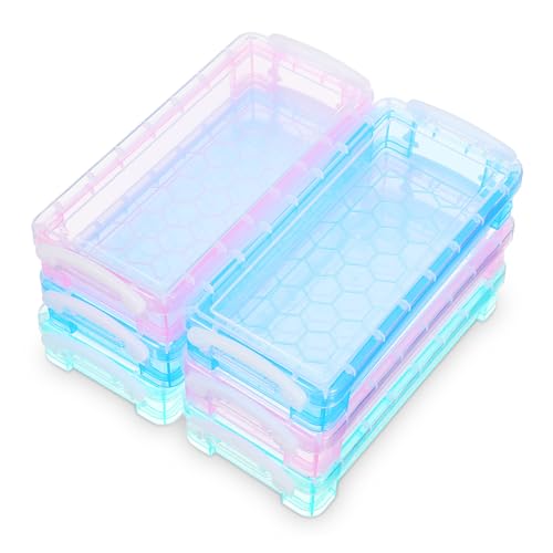 WEKAMOS 6 Stück Transparente Stiftebox aus Kunststoff Teiliges Blau Grün Wasserdichtes Federmäppchen für Bleistifte Marker und Pinsel Praktische Aufbewahrung für Schule und Kunstprojekte von WEKAMOS