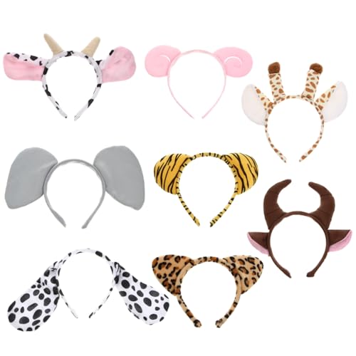 WEKAMOS 8 Stück Teiliges Tierohren Haarreifen aus Weichem Rutschfest und Bequem für Halloween Karneval Kostümpartys und Tierkostüm Cosplay von WEKAMOS
