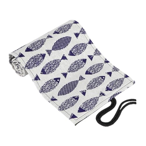 WEKAMOS Canvas Pencil Roll Organizer mit Fächern Tragbares Federmäppchen mit Herbstlichem Saury Rolltasche für Buntstifte und Zeichenstifte Praktischer Stiftehalter für Schule und von WEKAMOS