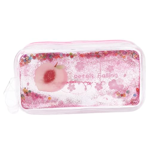 WEKAMOS Glänzende PVC Stifttasche mit Pfirsich Motiv Transparente Große Kapazität Kosmetiktasche Wasserabweisend Leicht zu Reinigen Tragbar für Schule und Alltag von WEKAMOS