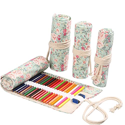 WEKAMOS Großes Canvas Stifterolle Mäppchen mit Fächern Handgefertigte Blumenrolle für Buntstifte und Stifte Tragbare Federmappe zum Aufrollen Leicht und Vielseitig für Künstler und von WEKAMOS