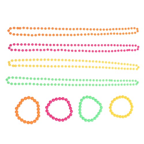 WEKAMOS Neon Perlenkette und Armband Teilig Buntes Kunststoff Schmuckset für Frauen Retro Party Halskette und Armband Leicht Langlebig Modisch Accessoire für Kleider und Freizeit von WEKAMOS
