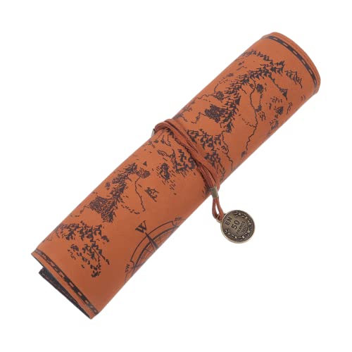 WEKAMOS Retro Roll Up Stiftlagerbeutel aus Hochwertigem Leder mit Piratenschatzkarten Muster Große Kapazität Design für Studenten und Künstler Reisen und von WEKAMOS