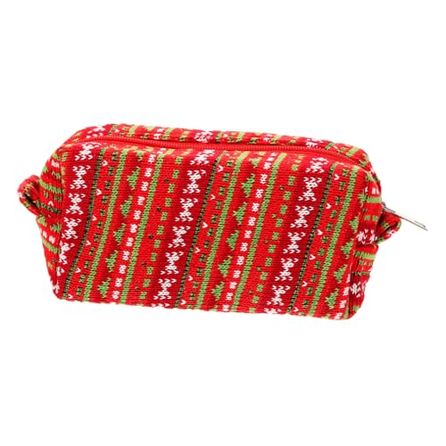 WEKAMOS Strick-Kosmetiktasche mit Großer Kapazität Vielseitige Make-up Stifttasche für Studenten Stilvolle Kulturtasche in Rot-grün Praktisches Geschenk zum Neuen Jahr von WEKAMOS