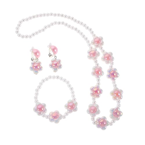 WEKAMOS Teiliges Mädchen Schmuckset mit Perlen und Blumen Handgefertigtes Armband Halskette Ohrringe Niedliche Accessoires für Kleine Mädchen Geeignet für Partys und Alltag von WEKAMOS