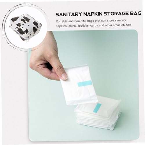 WEKAMOS wasserdichte PU Periodentasche mit Kuhmuster Großer Kapazität Multifunktionale Kosmetiktasche für Damen Hygienische Aufbewahrung von Binden Münzen und Karten Handliches Täschchen von WEKAMOS