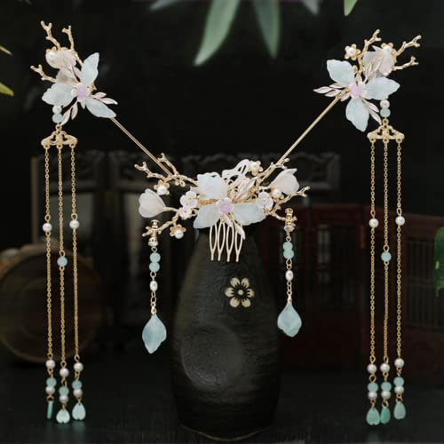 Vintage-Haarstab, Haarstab, Chignon-Nadel, chinesisches Hanfu-Haar-Accessoires-Set, lange Fransen, Vintage-Haarnadeln, Blume, handgefertigte Haarstäbe for Frauen, traditioneller Retro-Schmuck von WEKIVA