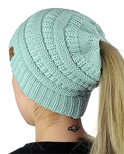 WEKNOWU Damenhut, Soft Stretch Zopfmuster Unordentlich High Bun Pferdeschwanz Mütze (Blau) von WEKNOWU